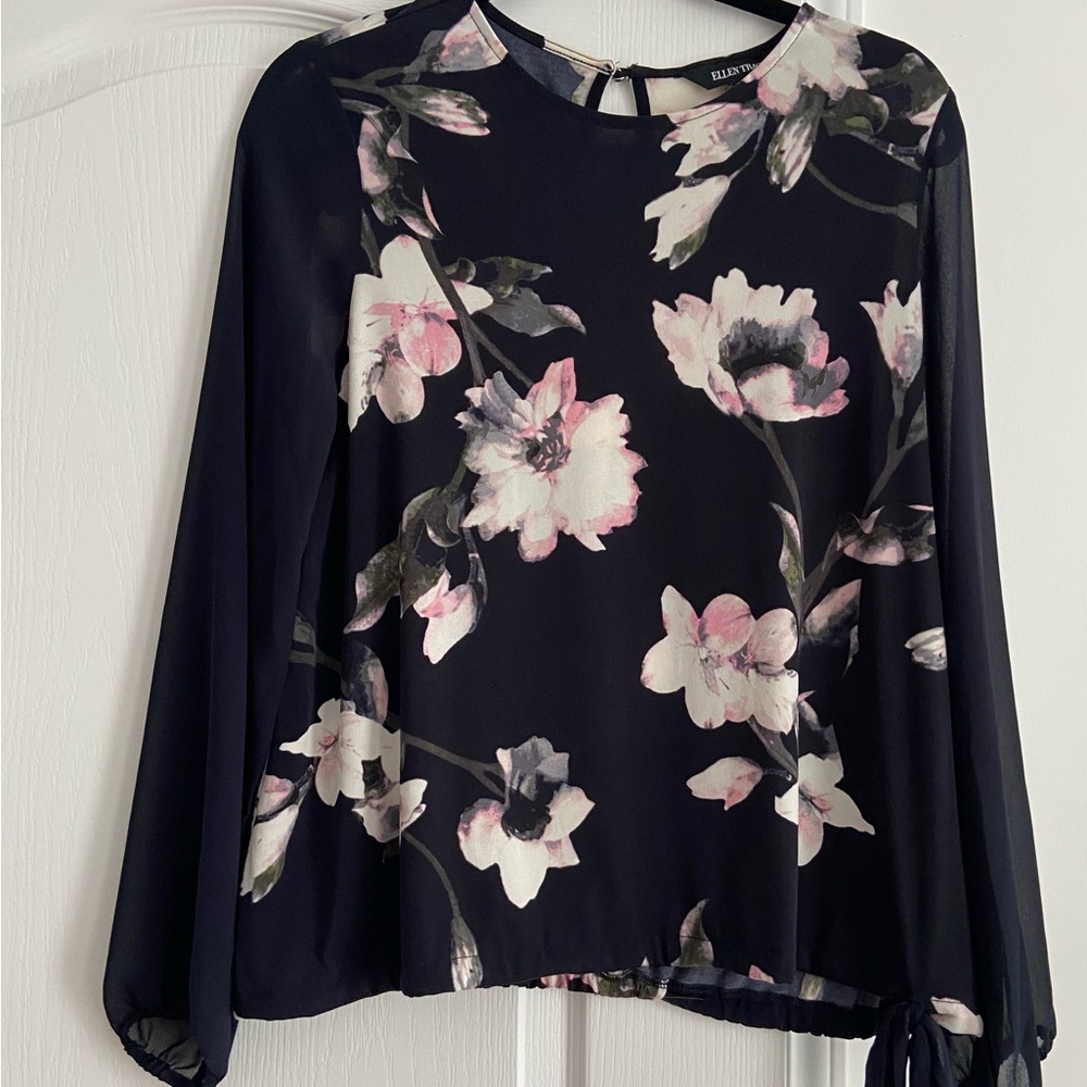 Ellen Tracy Black Floral Blouse